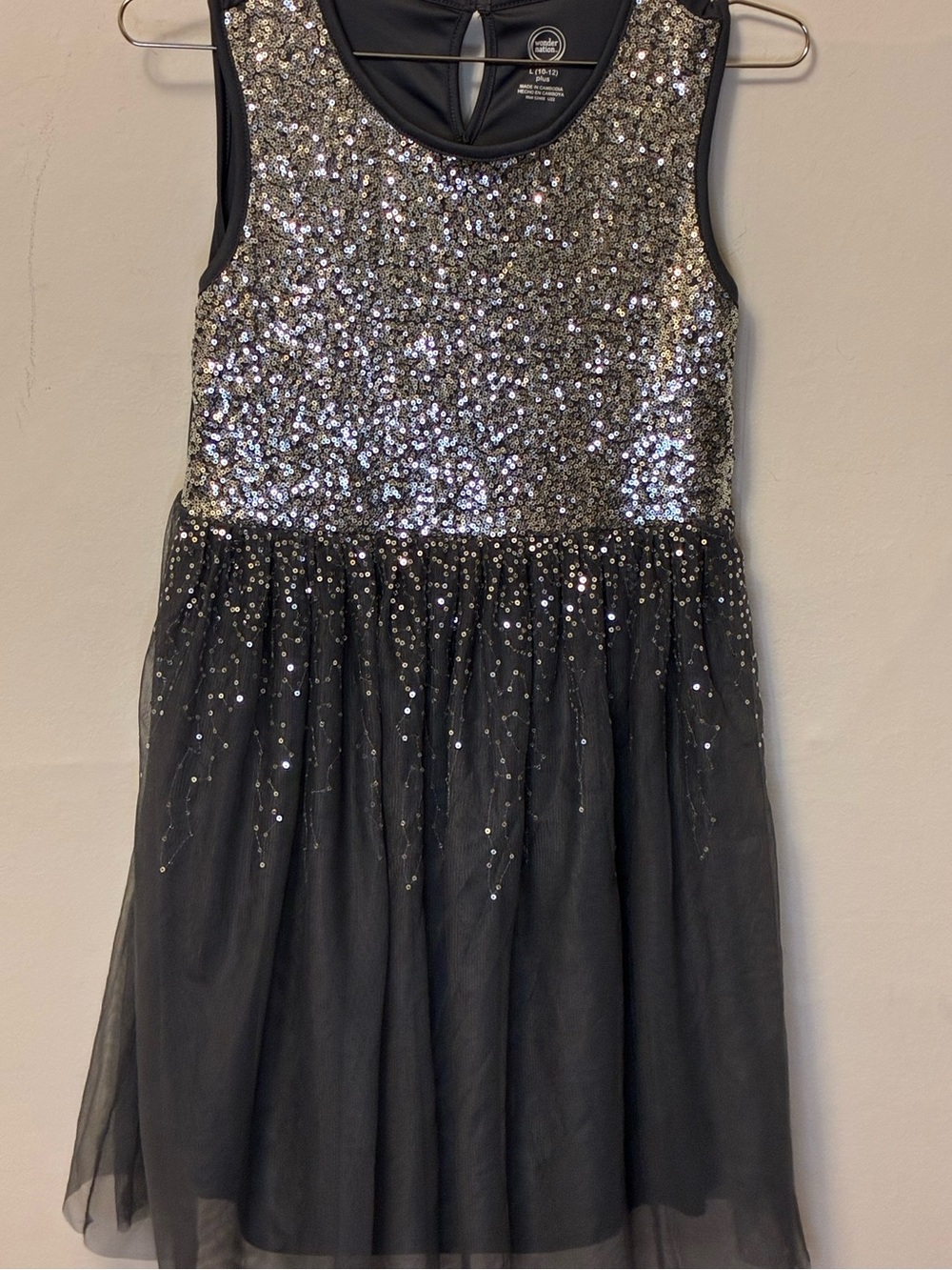 Wonder Nation Girls Grey Sequin Tulle Party Dress Size L 10-12 Plus Holiday